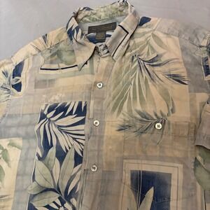 Tori Richard Button Up Shirt Mens L Blue Silk Excellent Tropical Aloha Floral